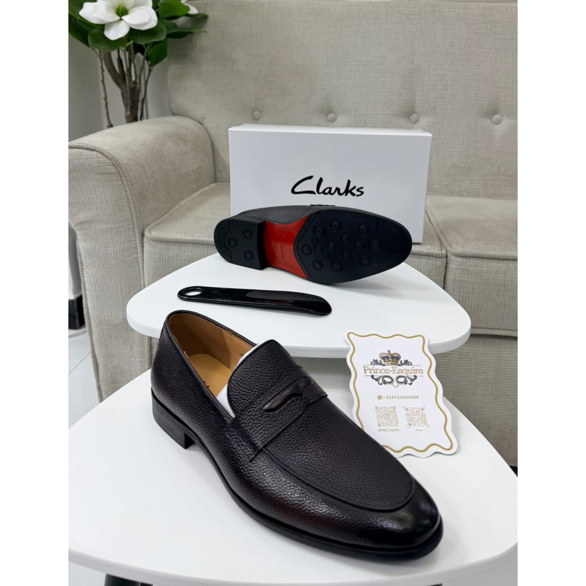 Clarks Dark Brown Pebbled Leather Penny Loafers