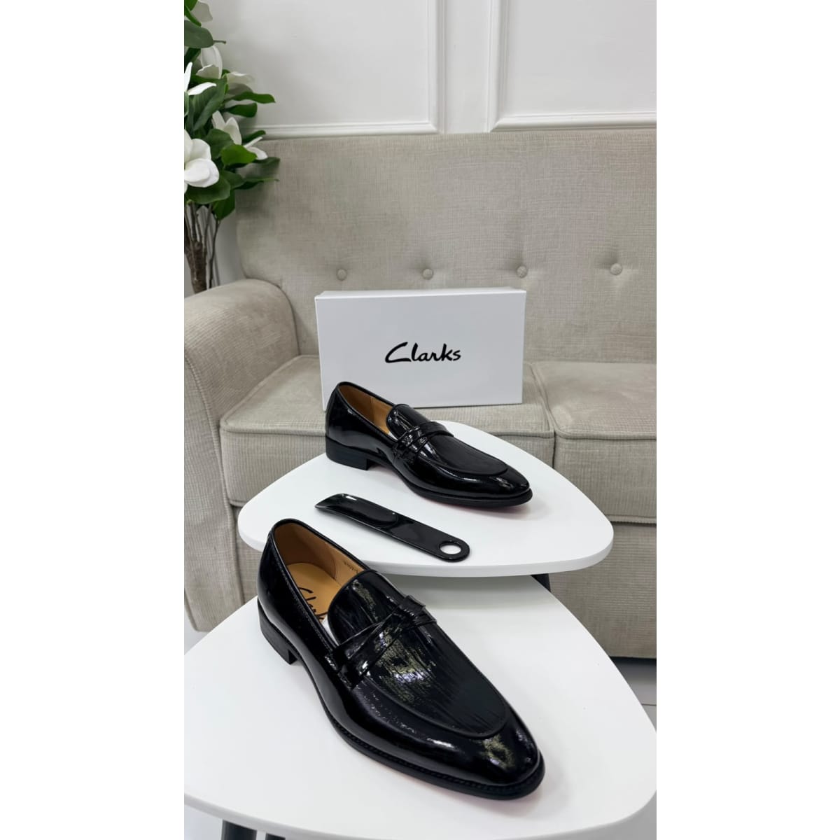 Clarks Black Patent Leather Penny Loafers