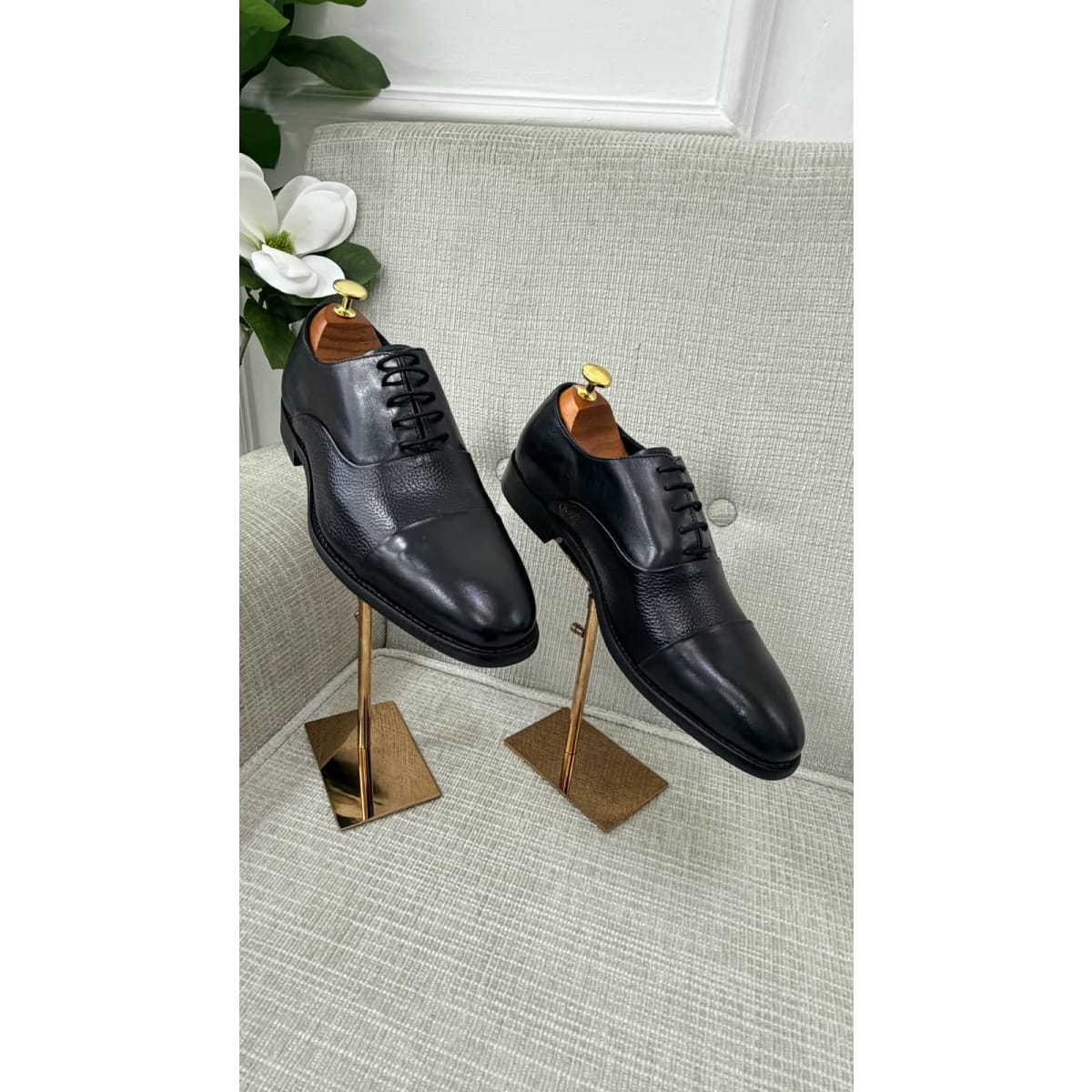 Men's Black Leather Cap Toe Oxford Shoes