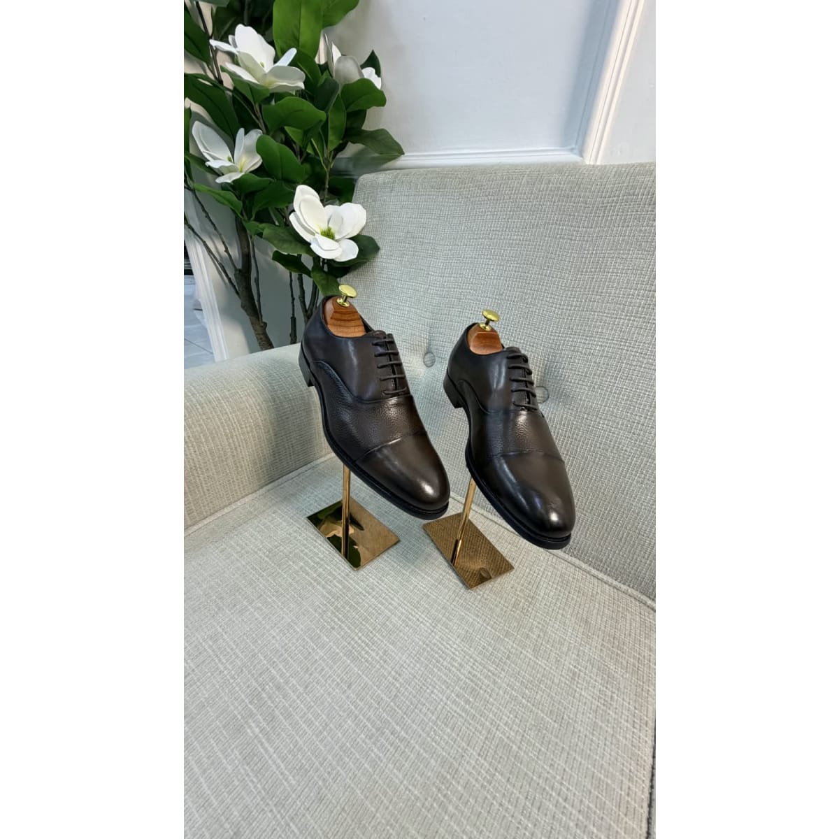 Dark Brown Leather Cap Toe Oxford Shoes