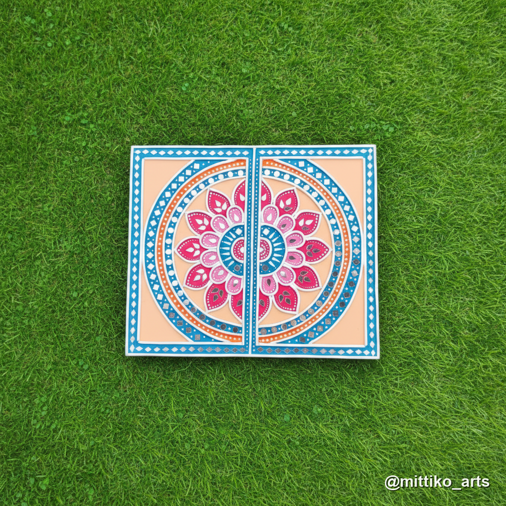 Pink Lotus Mandala Two-Panel Wall Art – Cream & Teal