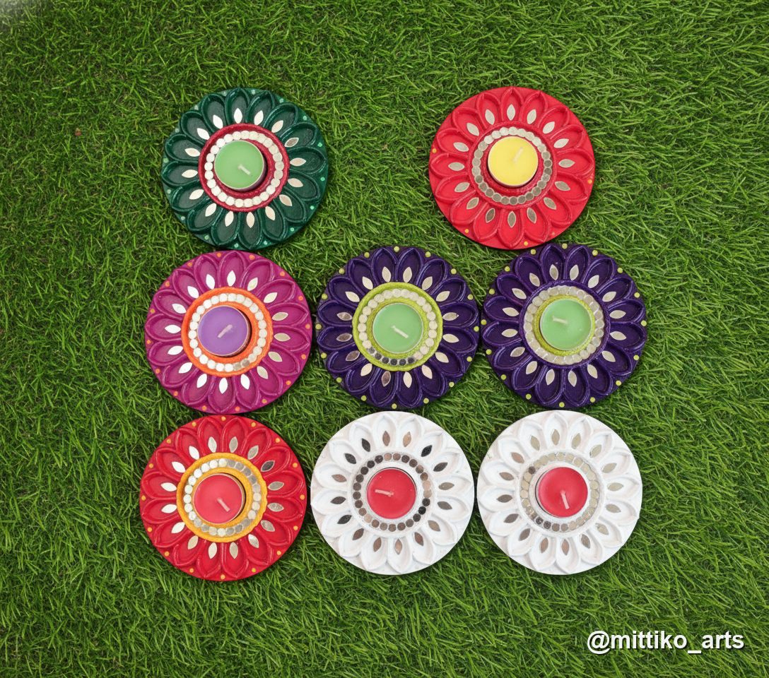 Multicolour Lotus Diya Plate Set of 6 – Festive Tealight Set