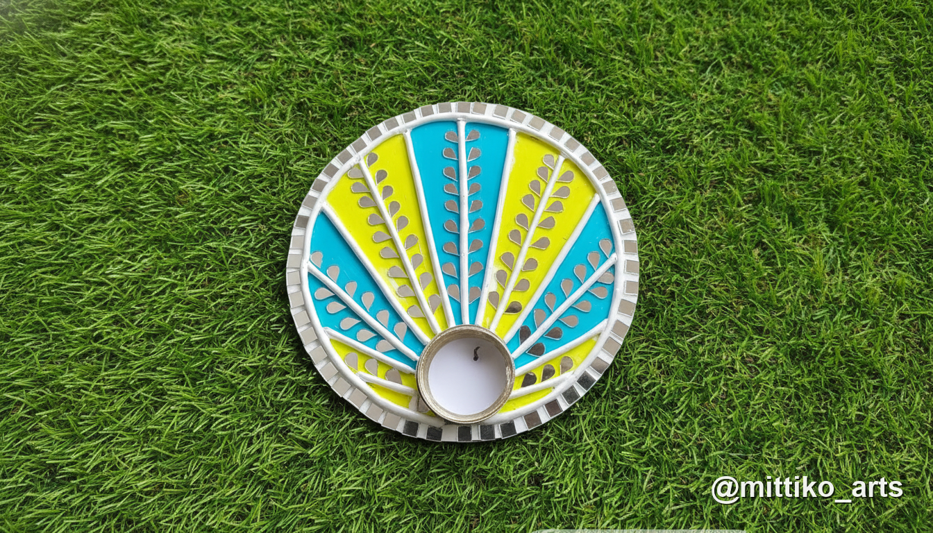 Sunburst Mosaic Diya Plate Set of 2 – Yellow & Aqua 4 inch