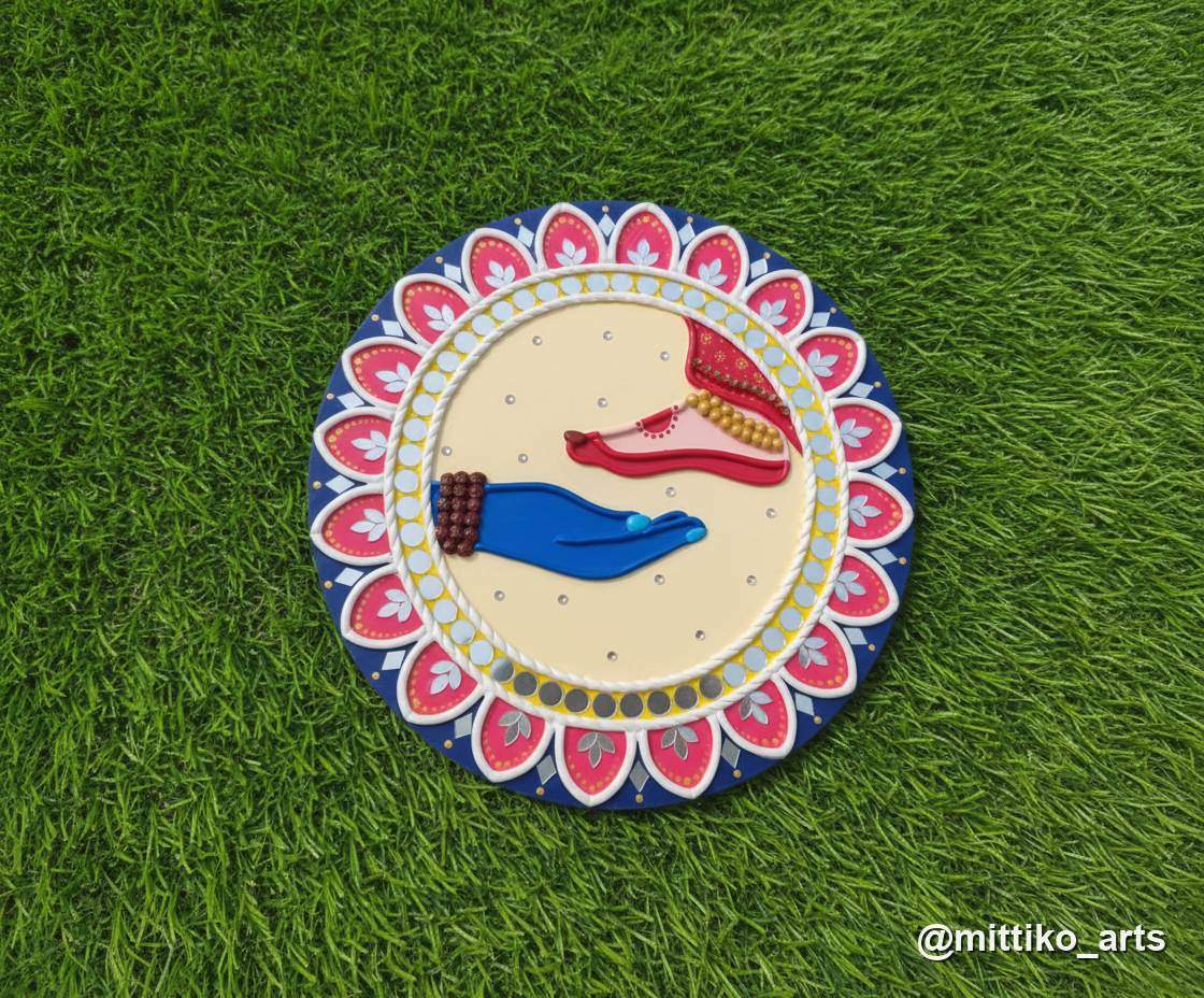 Shiv-Parvati Mandala Wall Plate – Ivory with Crimson Lotus Border