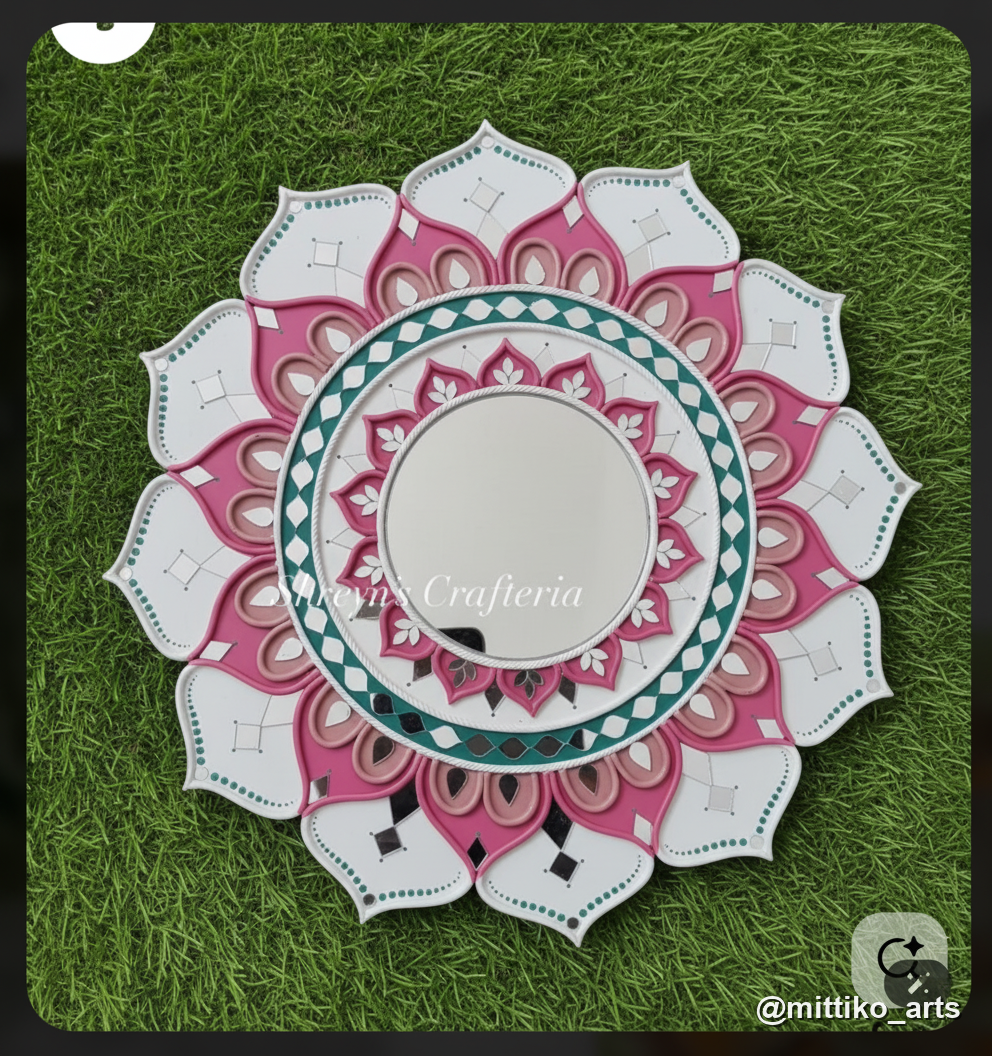 Pink Lotus Sunflower Wall Mirror – 20 inch Floral Mandala