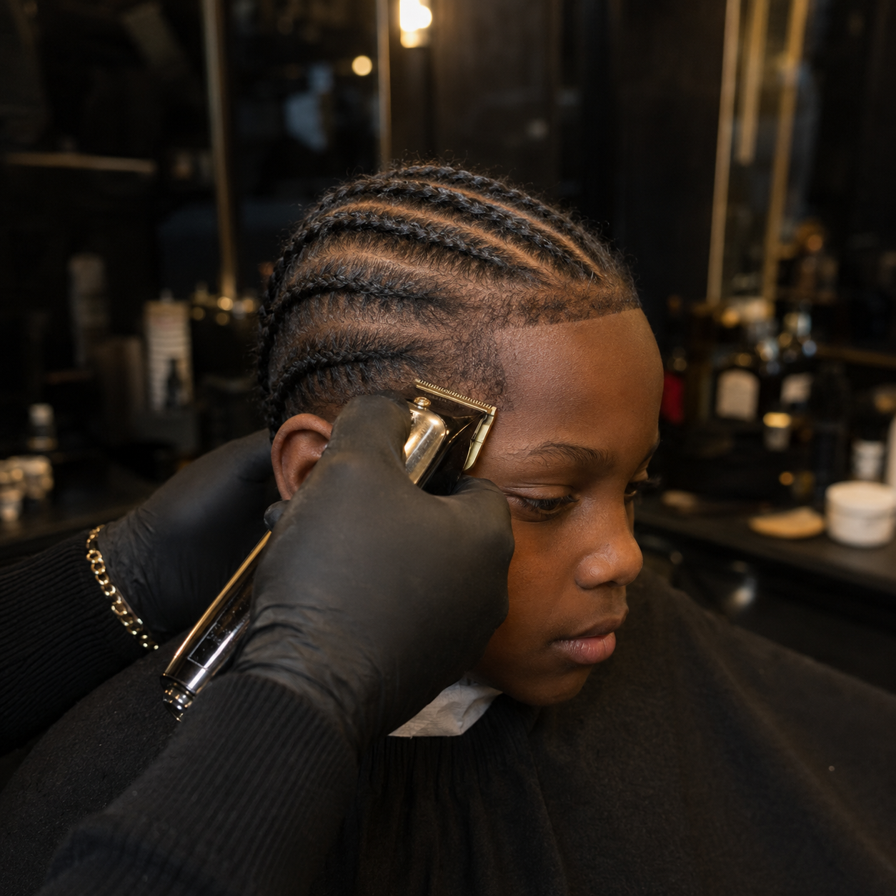 Creative youth haircut combining styled dreadlocks with a clean fade