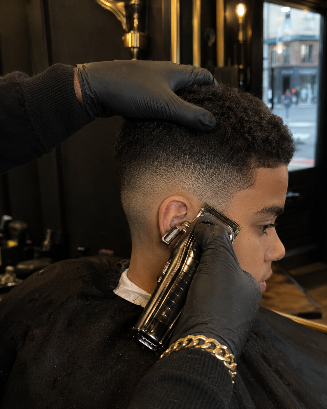 Modern taper fade haircut styled with ultimate precision at MOUNIR BARBERSHOP