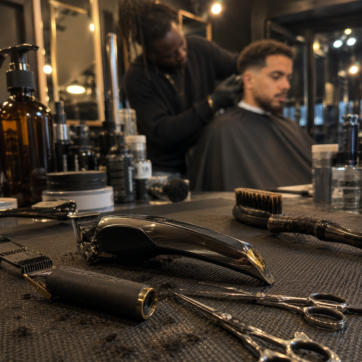 Selection of high-end professional clippers and barbershop tools