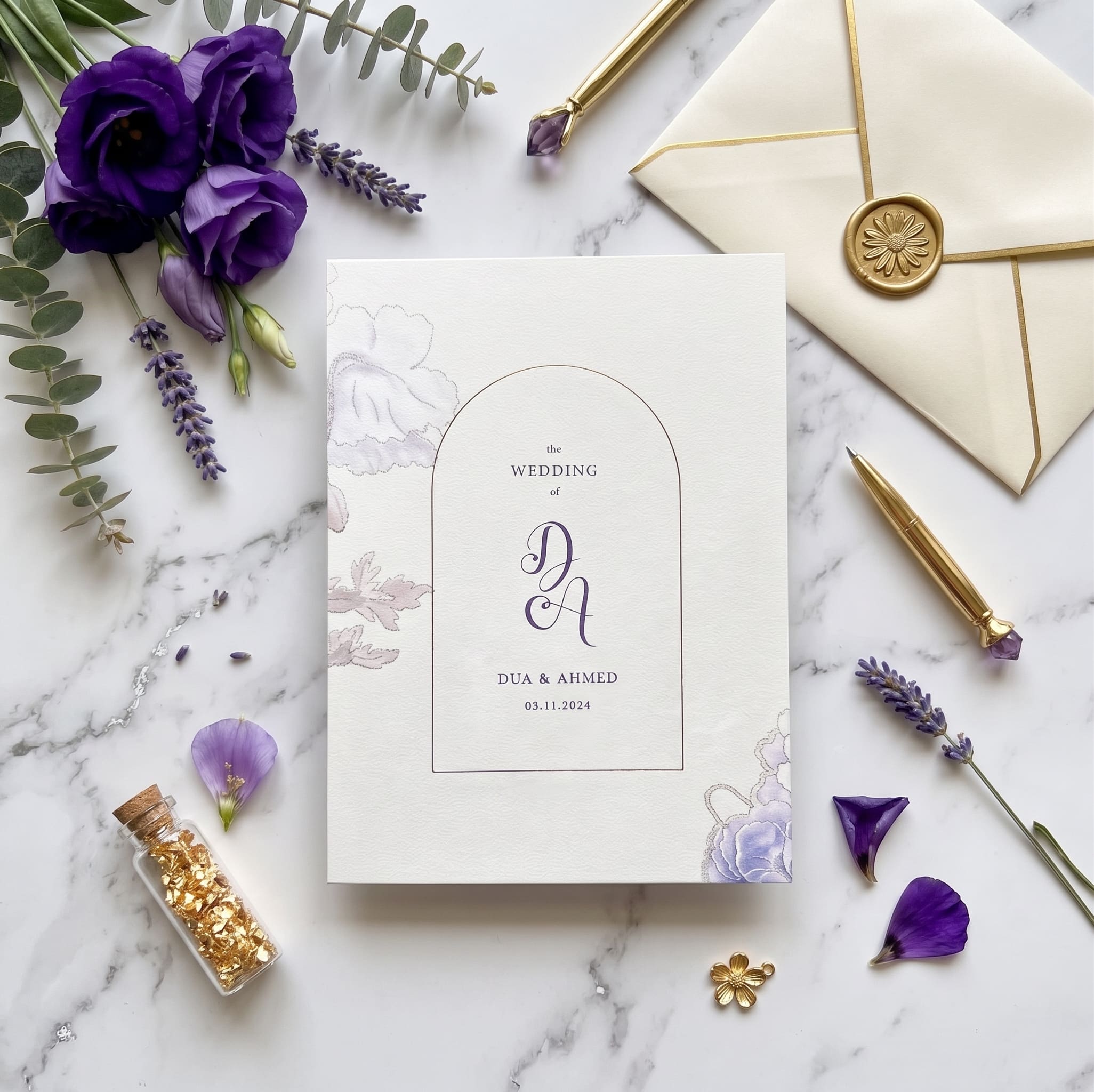 Lilac Peony Arch Wedding Ceremony Card | Shahi Bulawa Karachi