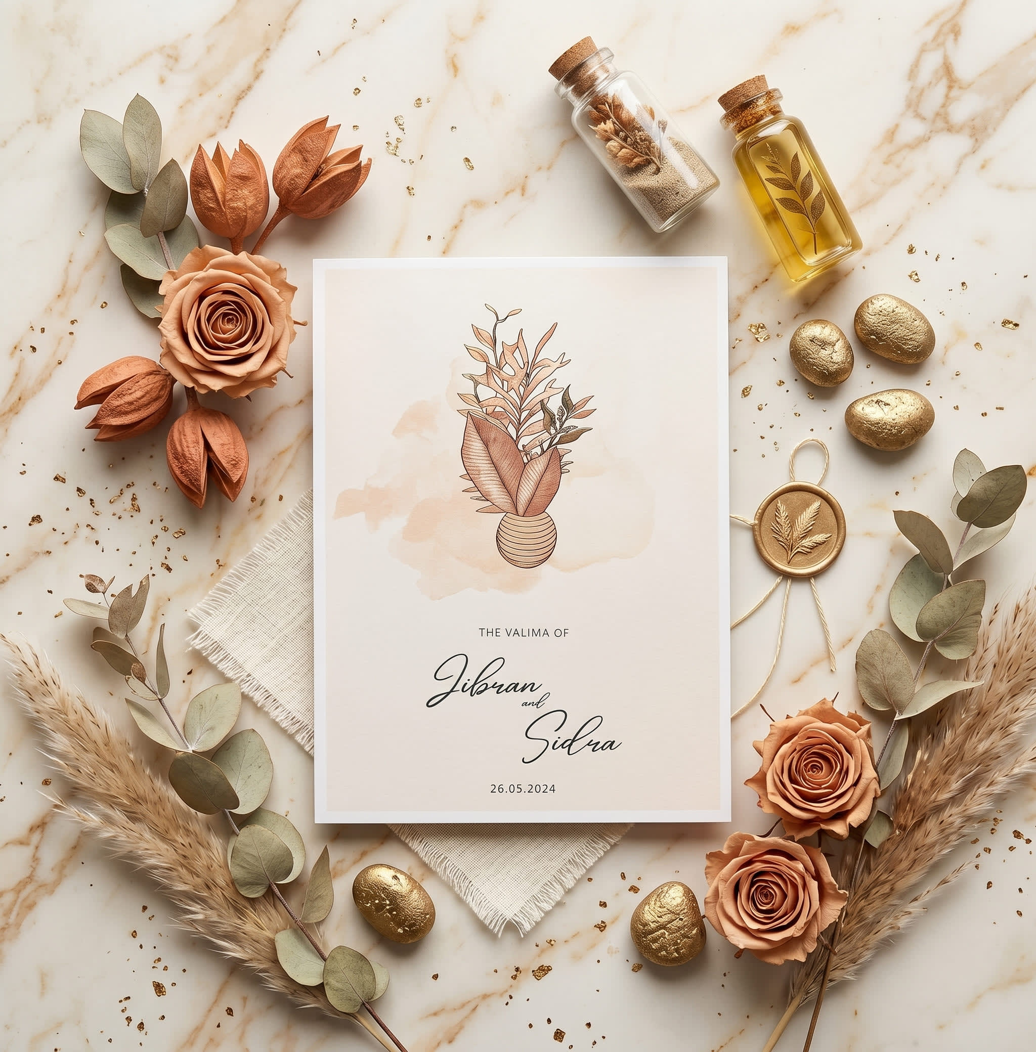 Terracotta Botanical Vase Valima Card | Shahi Bulawa Karachi