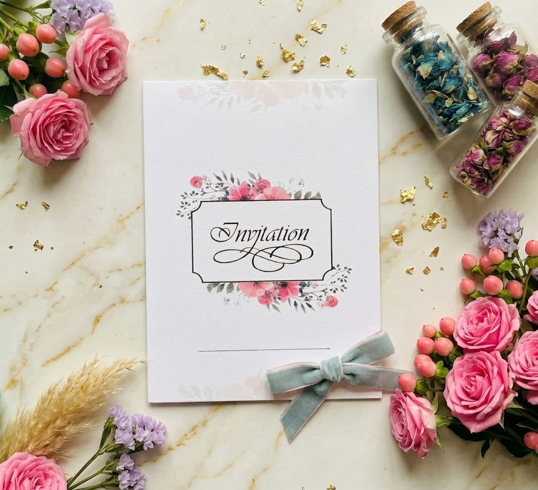 Ornate Frame Pink Rose Invitation Card | Shahi Bulawa Karachi