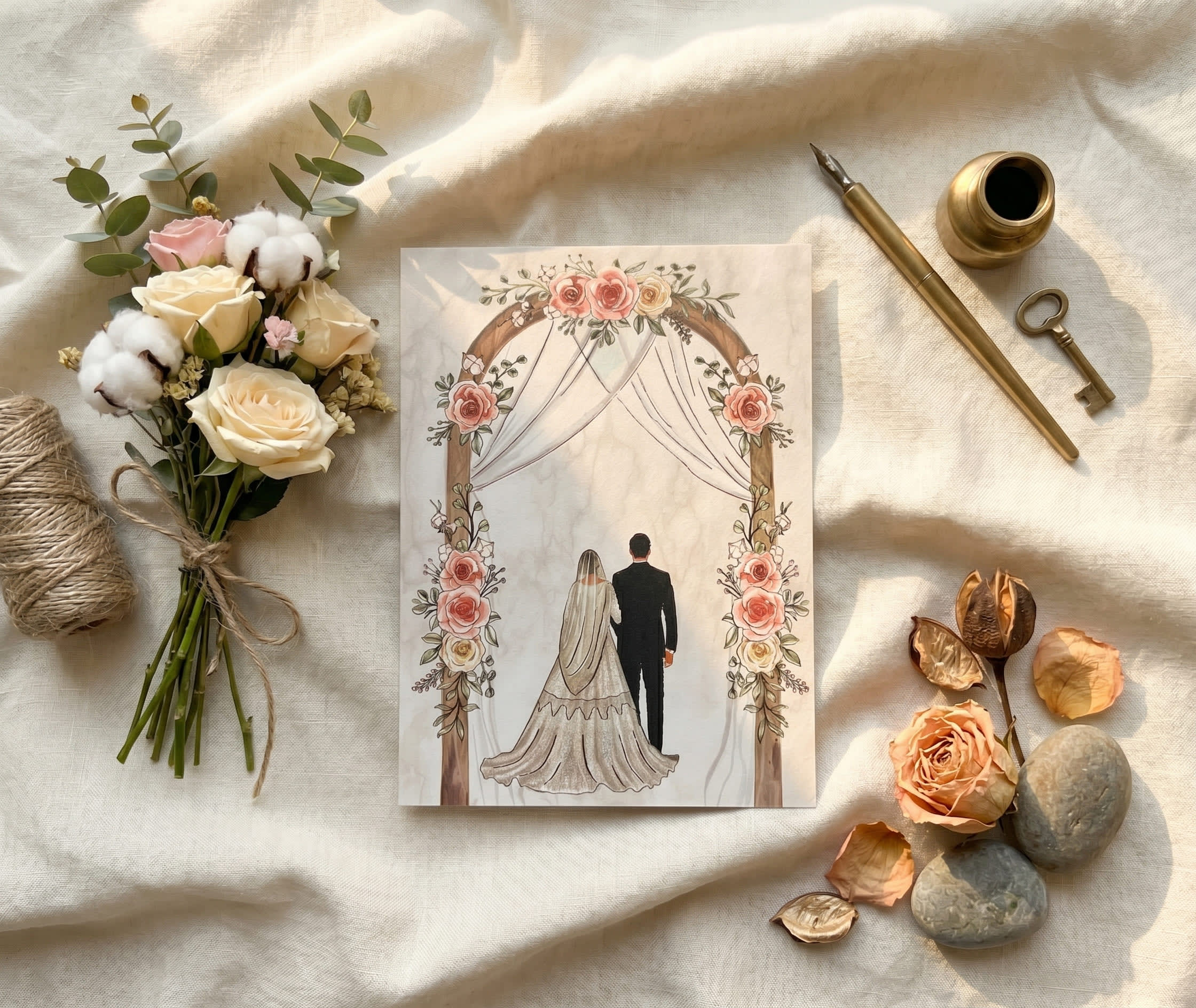 Floral Arch Couple Watercolour Wedding Card | Shahi Bulawa Karachi