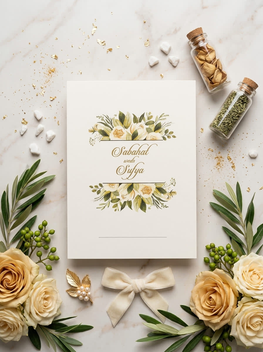 Sage Green Floral Spray Wedding Invitation Card | Shahi Bulawa Karachi