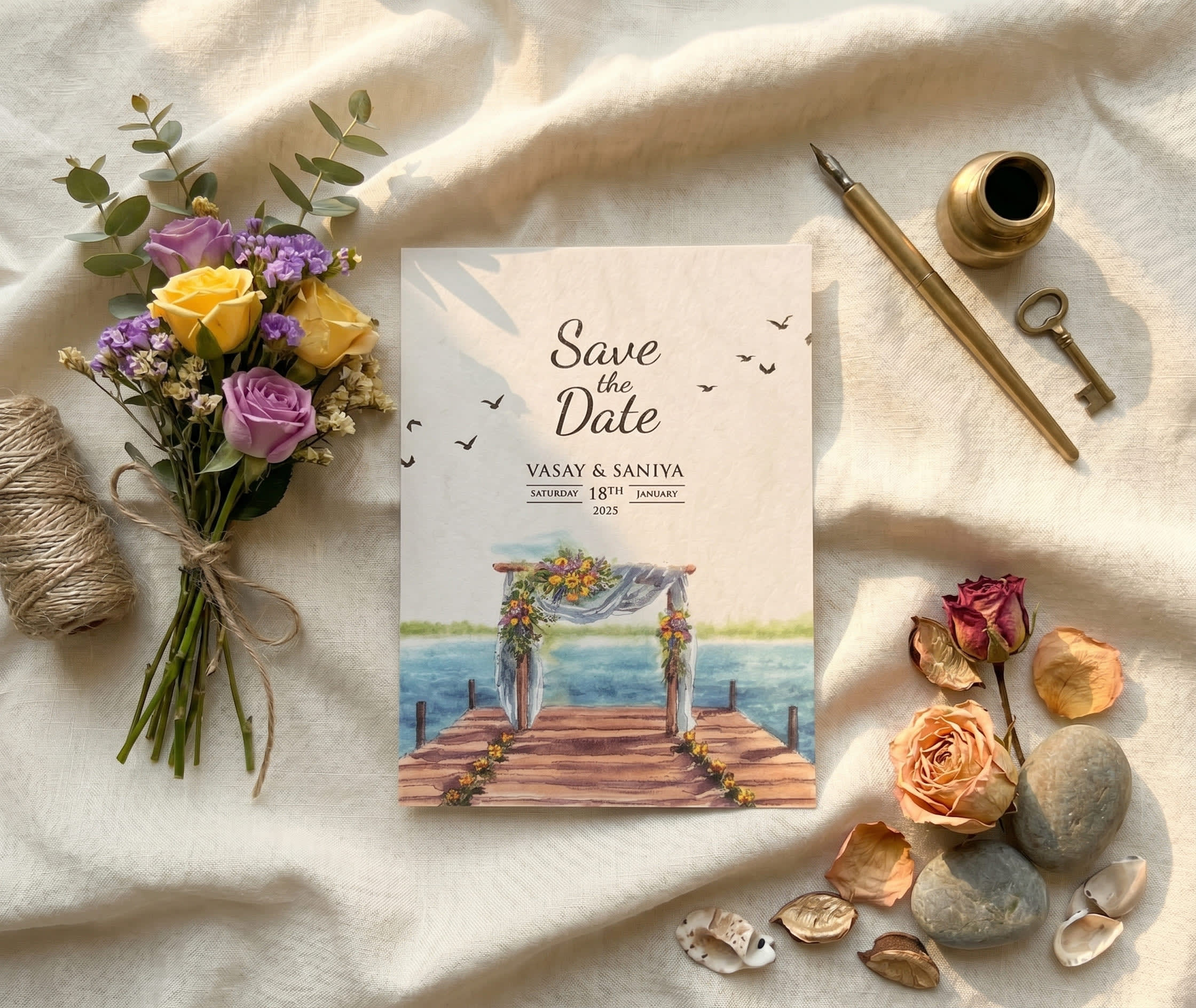 Lakeside Dock Save the Date Wedding Card | Shahi Bulawa Karachi