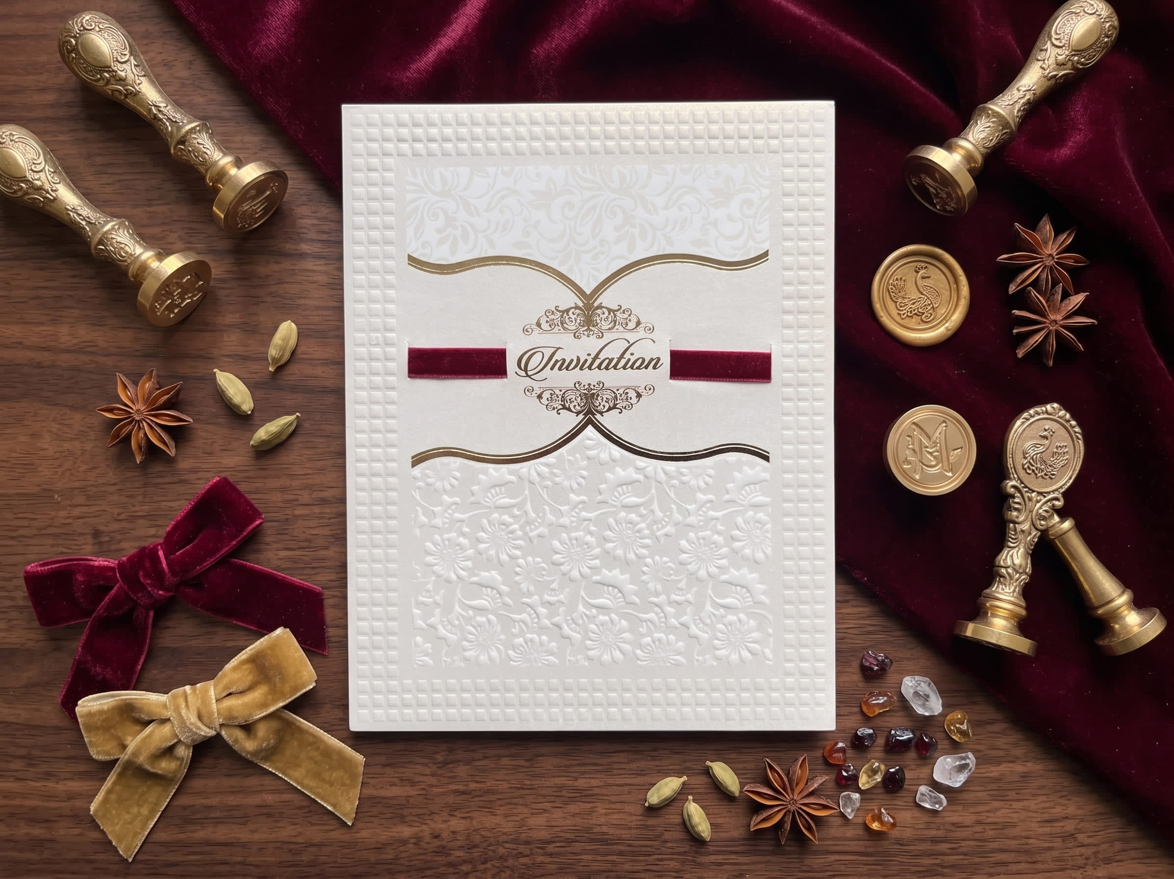 Embossed Grid Valima Reception Card Set | Shahi Bulawa Karachi