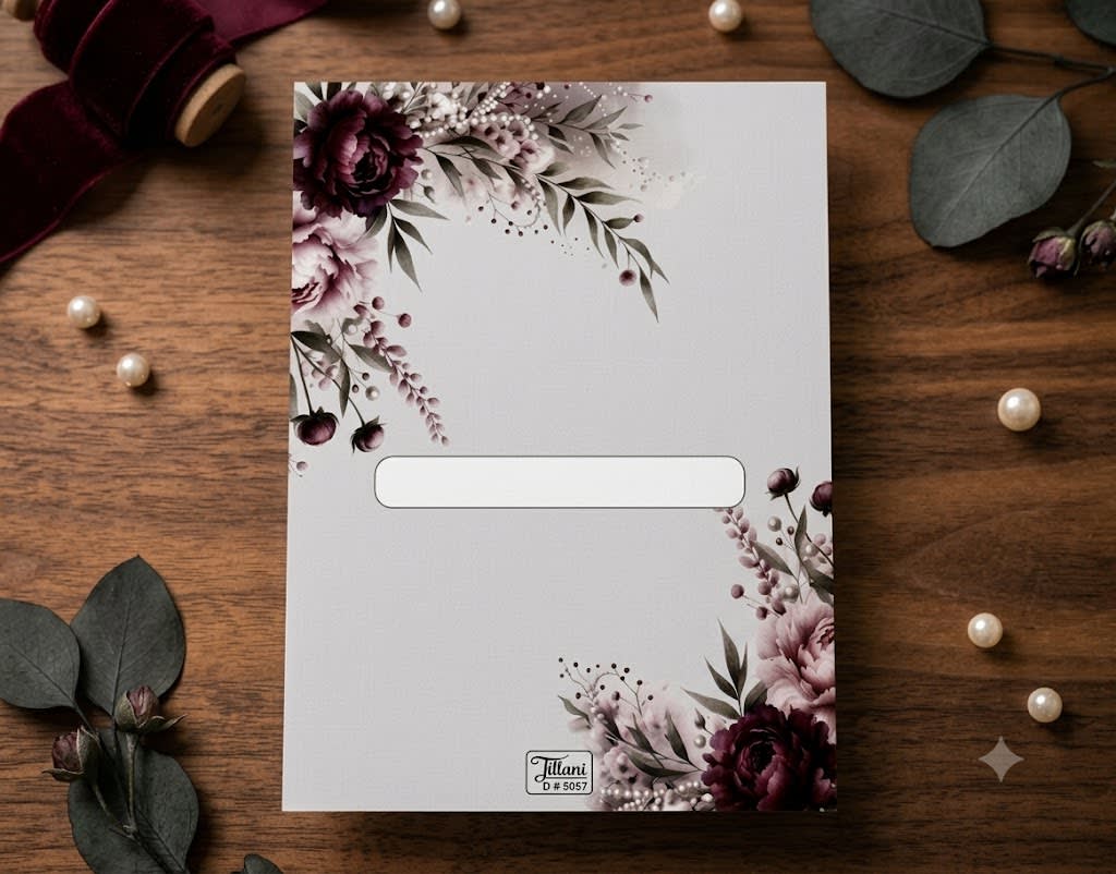 Dark Maroon Vellum Wedding Card with Plum Flowers Print in Karachi - Shahi Bulawa thumbnail 3