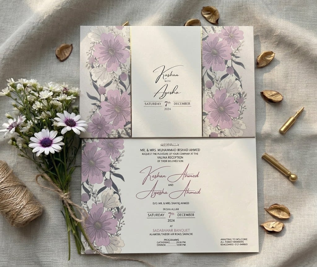 Lavender Floral Valima Card | Valima Invitations Karachi thumbnail 3