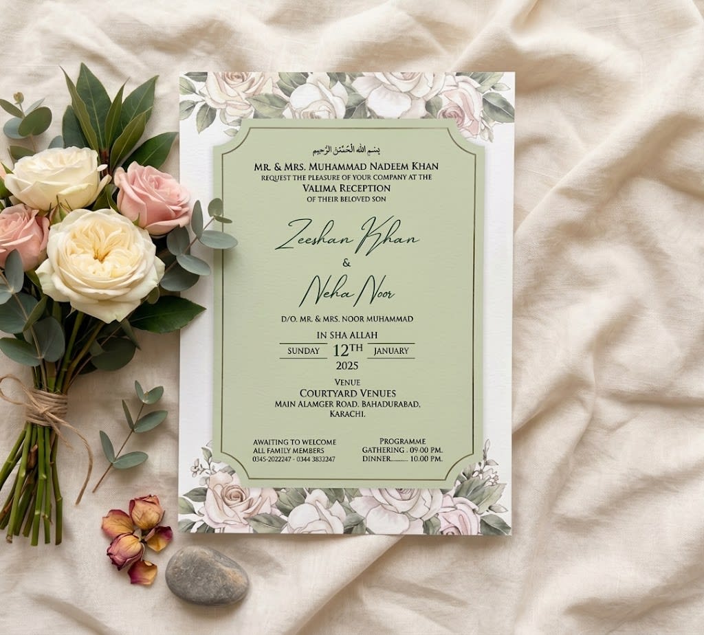 Sage Circle Monogram Save the Date Card | Shahi Bulawa Karachi thumbnail 2