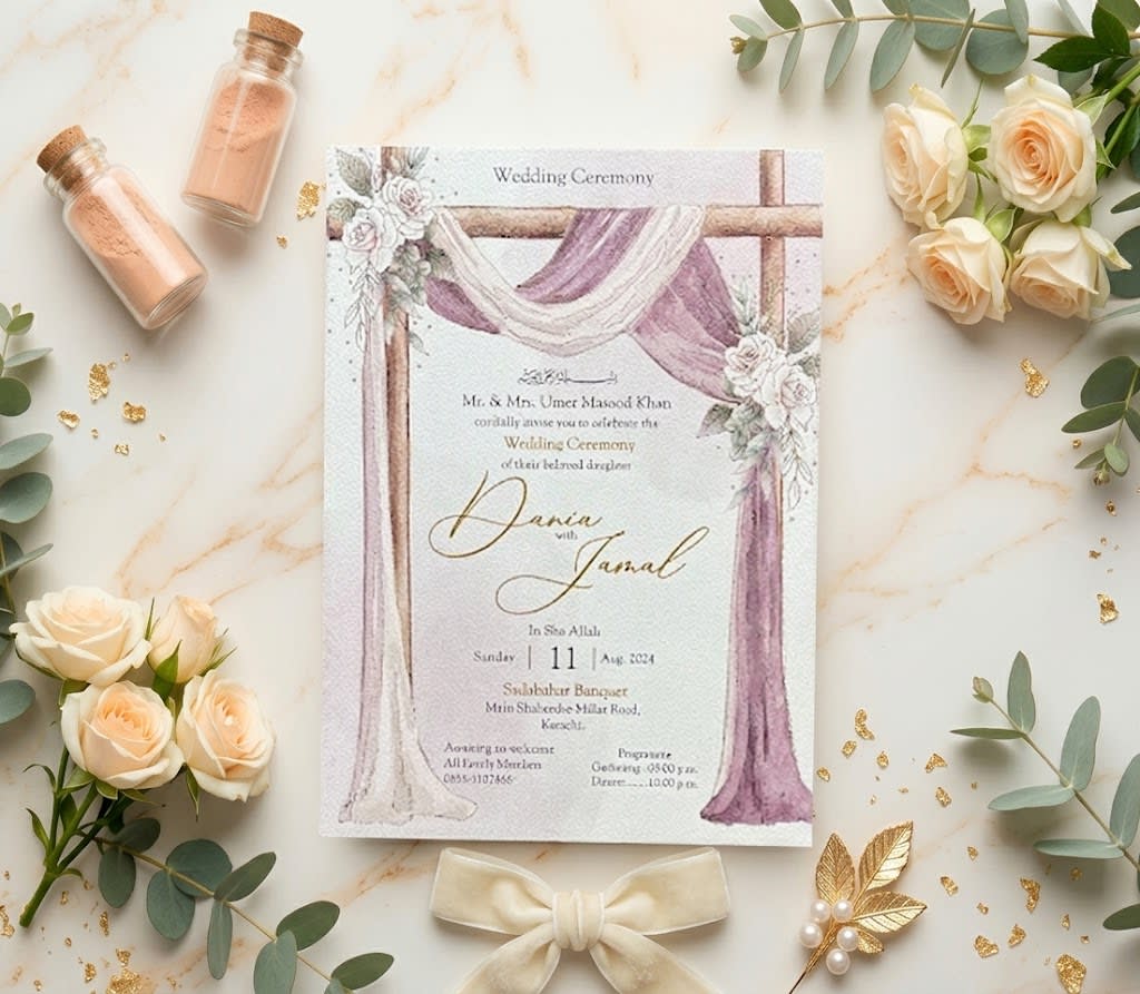 Hexagon Frame Floral Save the Date Card | Shahi Bulawa Karachi thumbnail 2