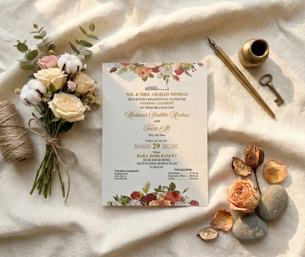 Floral Arch Couple Watercolour Wedding Card | Shahi Bulawa Karachi thumbnail 2