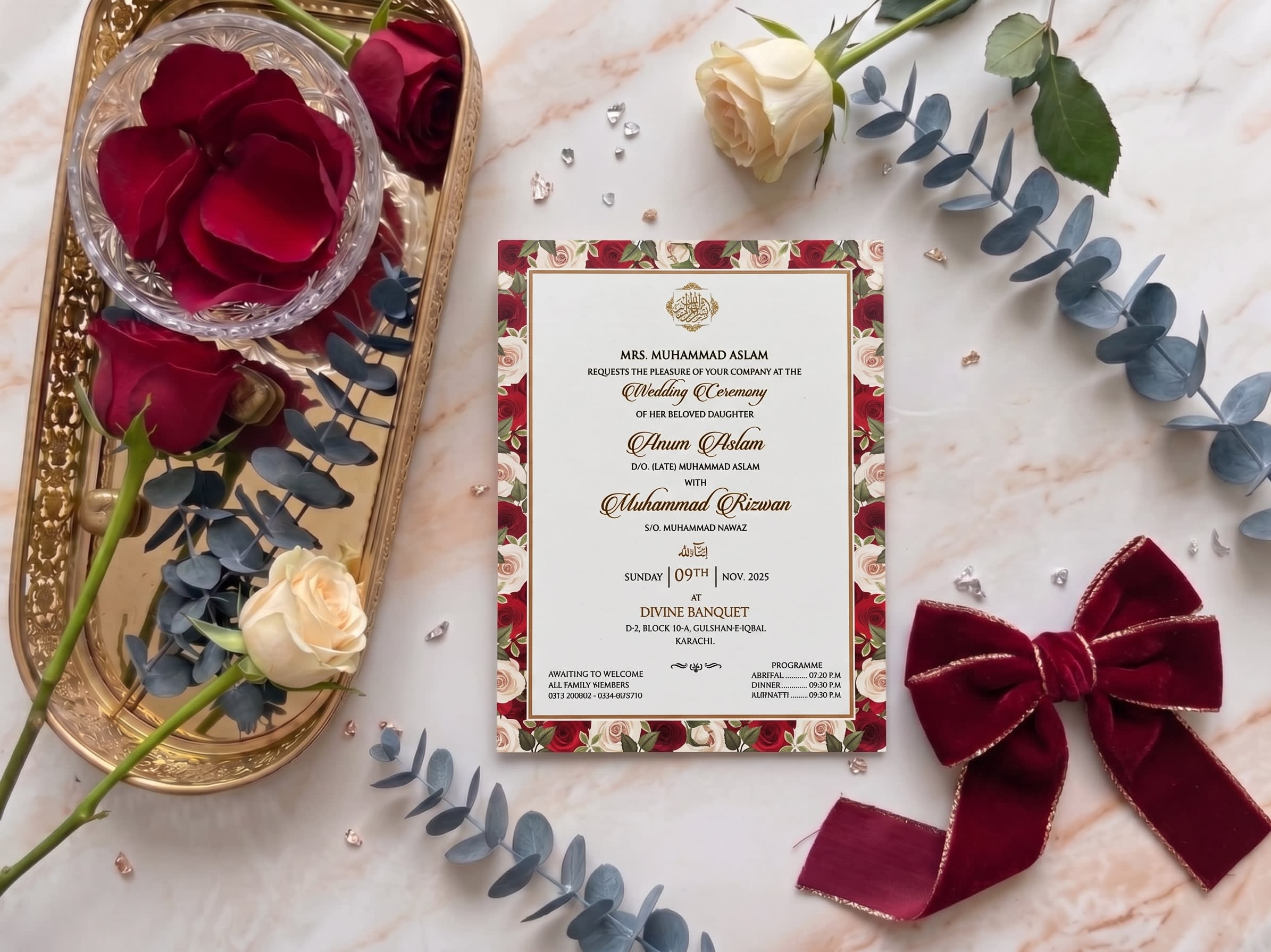 Red Rose & Velvet Band Invitation Card | Shahi Bulawa Karachi thumbnail 2
