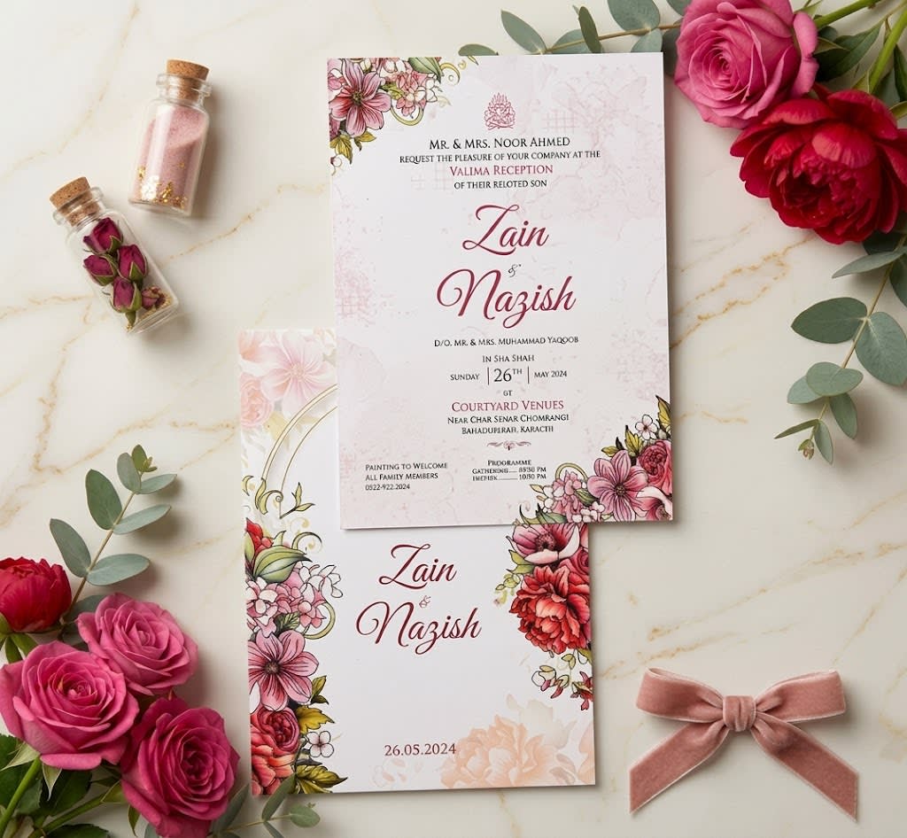 Silver Arch Peony Valima Reception Card | Shahi Bulawa Karachi thumbnail 3