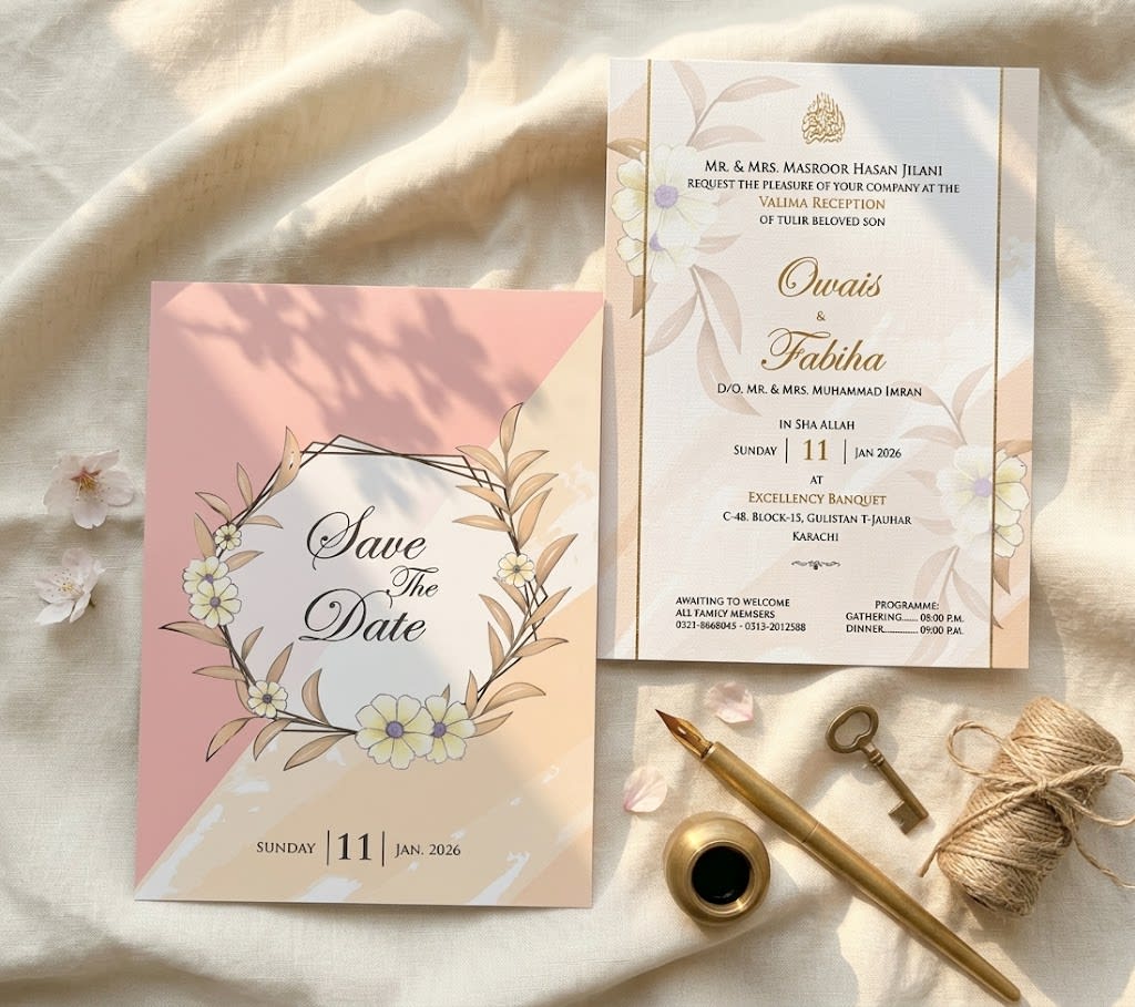 Bride & Groom Floral Arch Wedding Card | Shahi Bulawa Karachi thumbnail 3