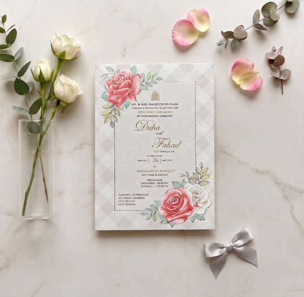 Gold Diamond Frame Rose Save the Date Card | Shahi Bulawa Karachi thumbnail 2