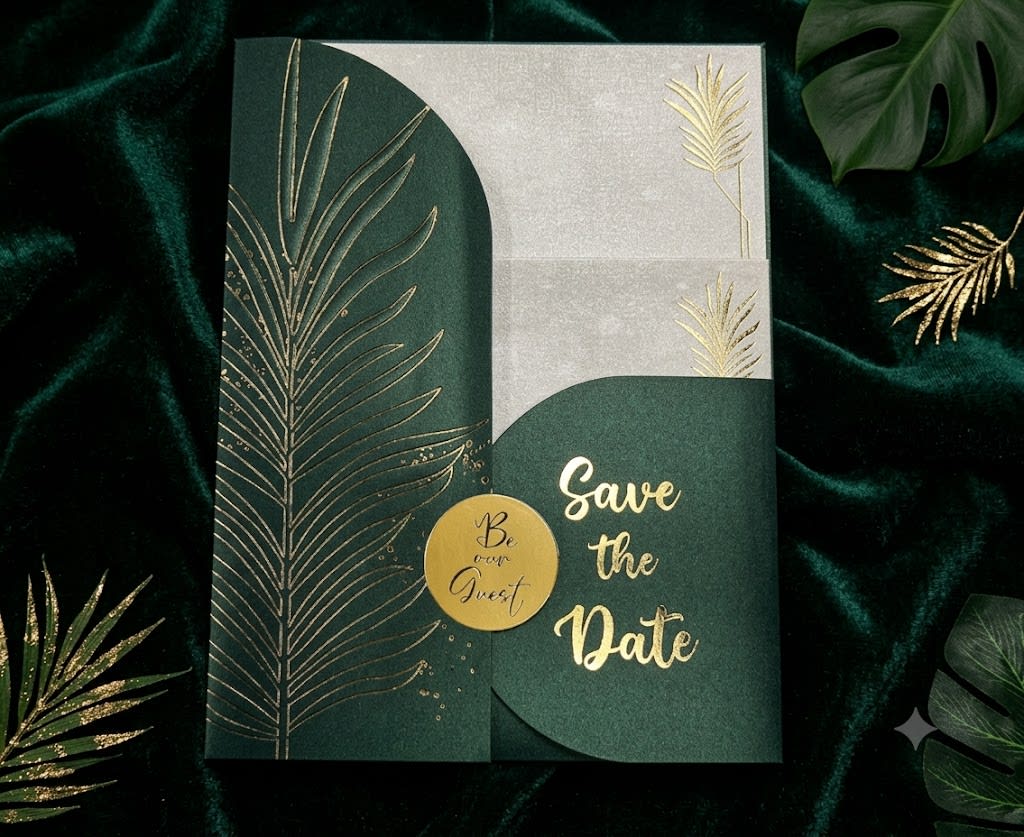 Minimalist Save the Date Wedding Card with Gold Leaf Pouch in Karachi - Shahi Bulawa — view 4