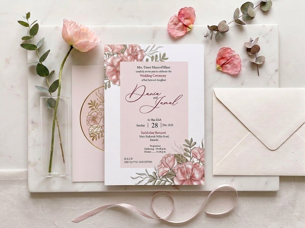 Pink Rose Bouquet Wedding Invitation Card | Shahi Bulawa Karachi thumbnail 3