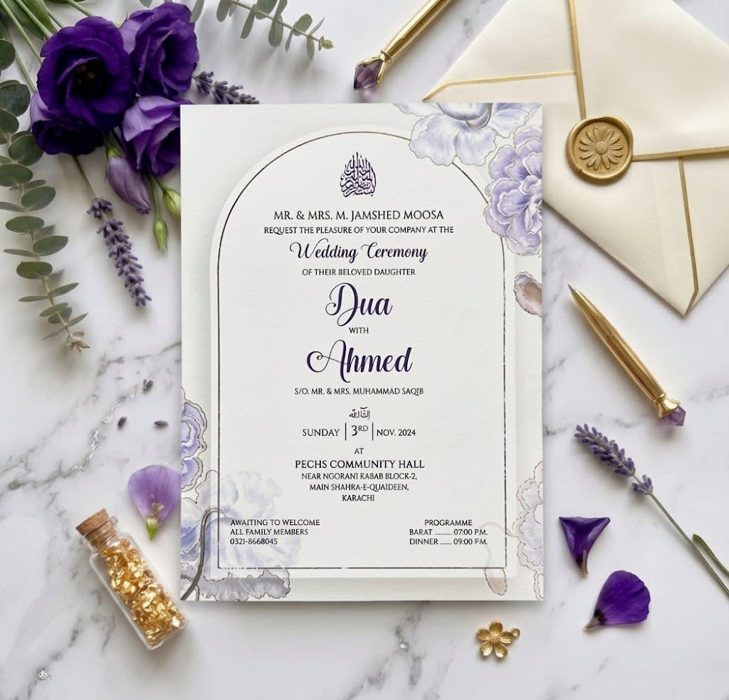 Lilac Peony Arch Wedding Ceremony Card | Shahi Bulawa Karachi thumbnail 2