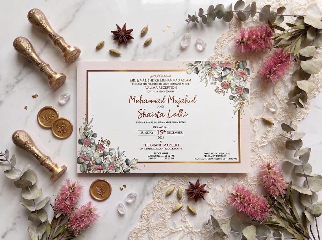 Eucalyptus & Bottlebrush Landscape Wedding Card | Shahi Bulawa Karachi thumbnail 2