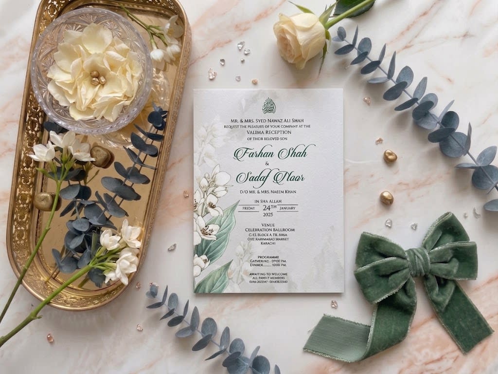 Green Script Jasmine Valima Reception Card | Shahi Bulawa Karachi thumbnail 2