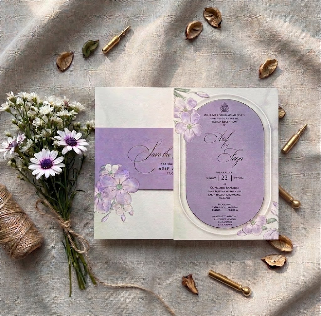 Purple Floral Valima Card | Modern Valima Invitation Karachi thumbnail 3
