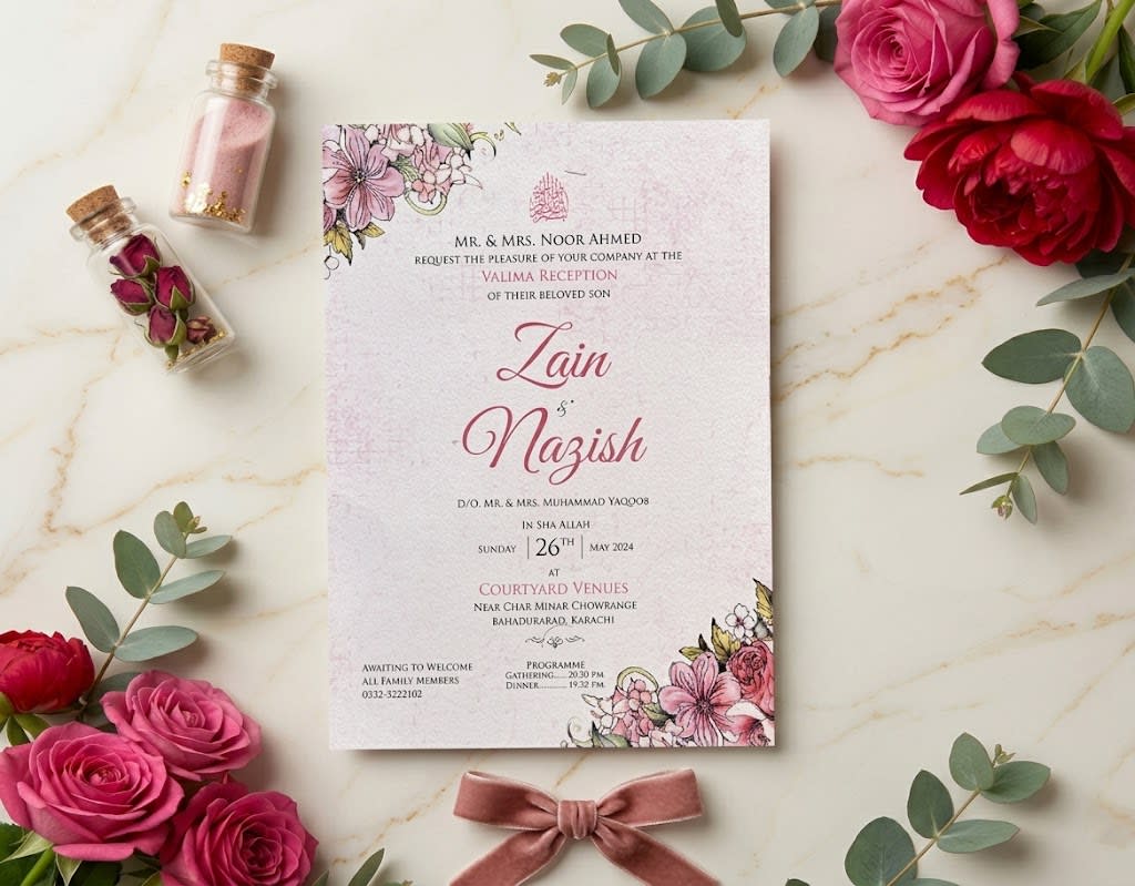 Silver Arch Peony Valima Reception Card | Shahi Bulawa Karachi thumbnail 2