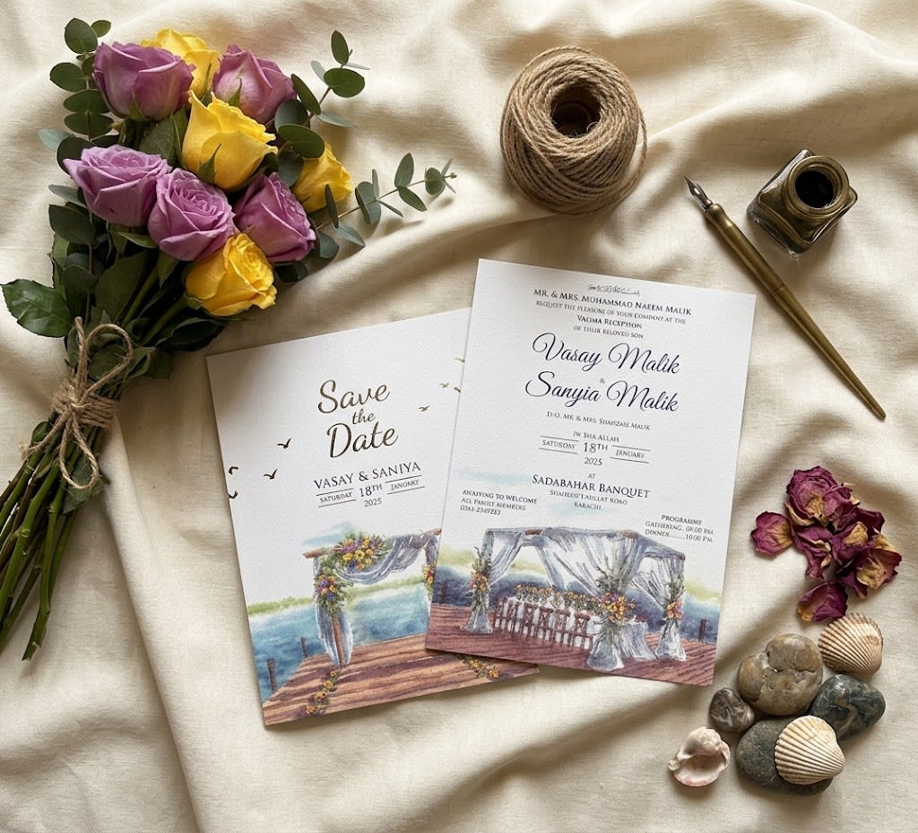 Lakeside Dock Save the Date Wedding Card | Shahi Bulawa Karachi thumbnail 3