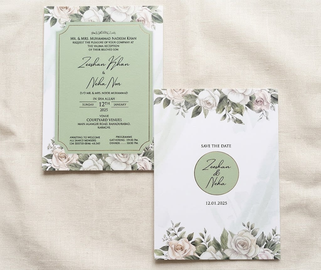 Sage Circle Monogram Save the Date Card | Shahi Bulawa Karachi thumbnail 3