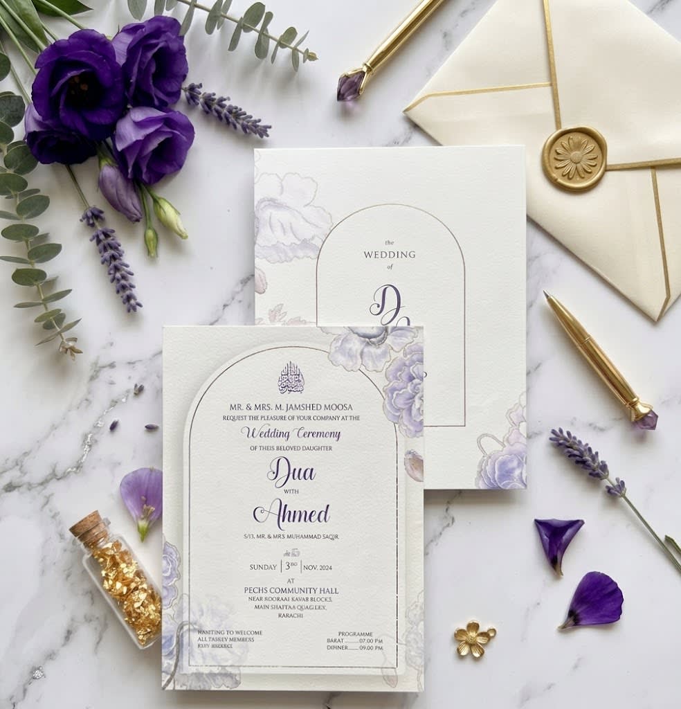 Lilac Peony Arch Wedding Ceremony Card | Shahi Bulawa Karachi thumbnail 3