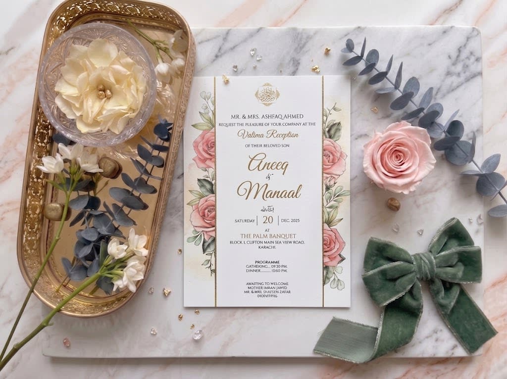 Peach Rose Corner Watercolour Save the Date Card | Shahi Bulawa Karachi thumbnail 2