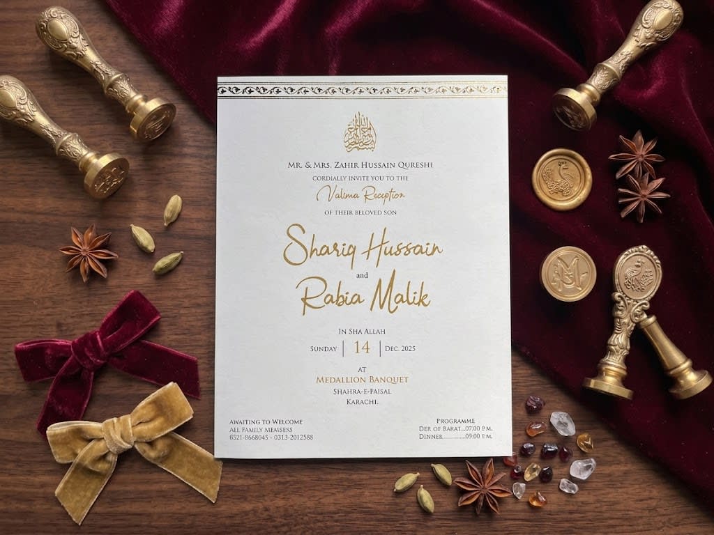 Embossed Grid Valima Reception Card Set | Shahi Bulawa Karachi thumbnail 2