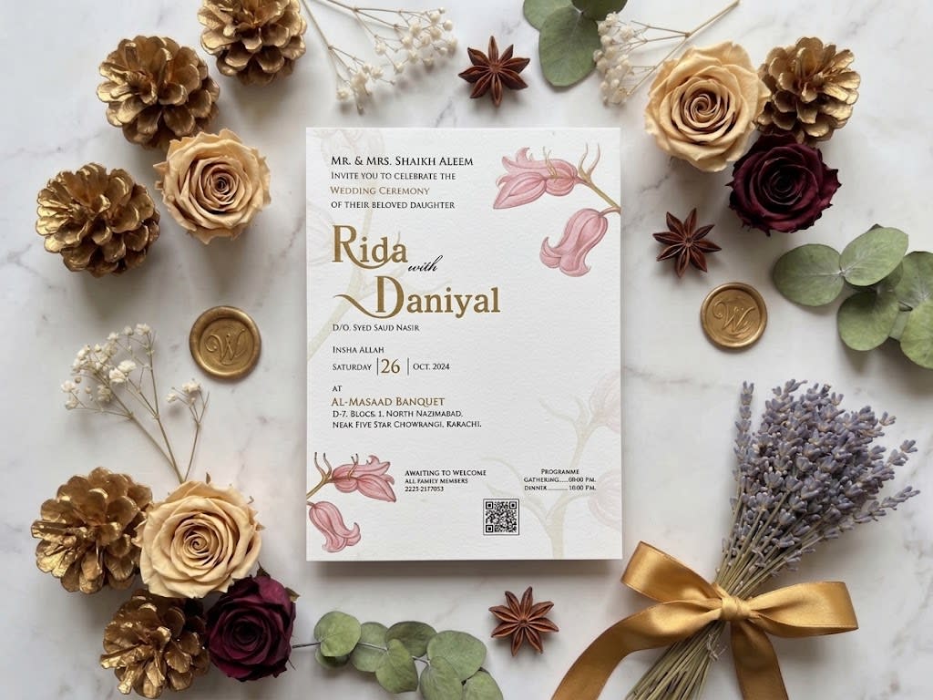 Single Tulip Stem Monogram Save the Date Card | Shahi Bulawa Karachi thumbnail 2