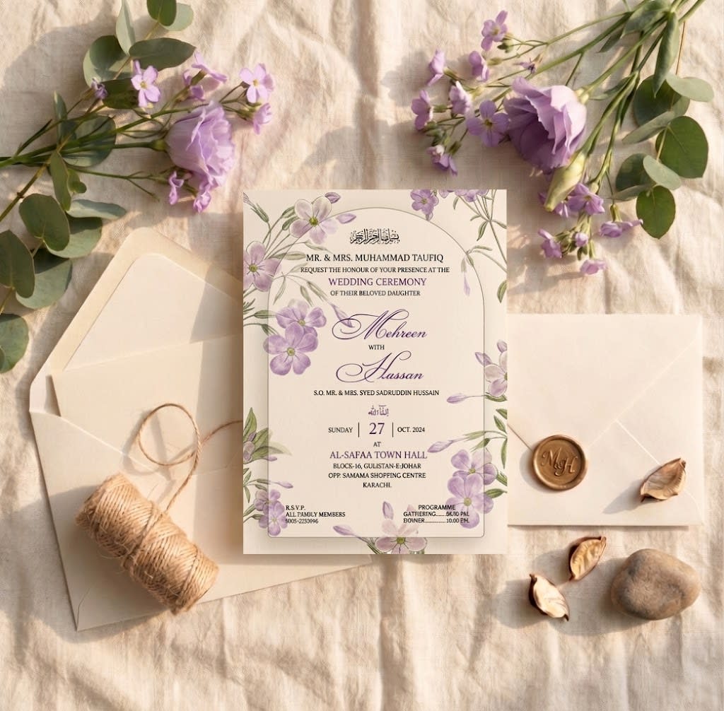 Periwinkle Arch Wedding Ceremony Card Set | Shahi Bulawa Karachi thumbnail 2