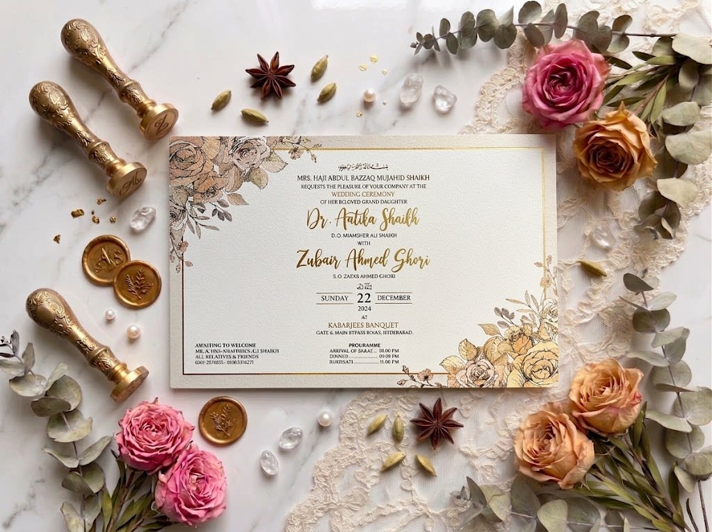 Vintage Sepia Rose Landscape Wedding Card Set | Shahi Bulawa Karachi thumbnail 2