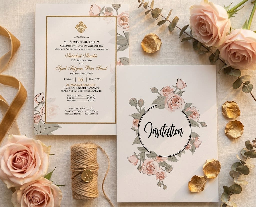 Blush Rose Wedding Invitation Card | Shahi Bulawa Karachi thumbnail 2