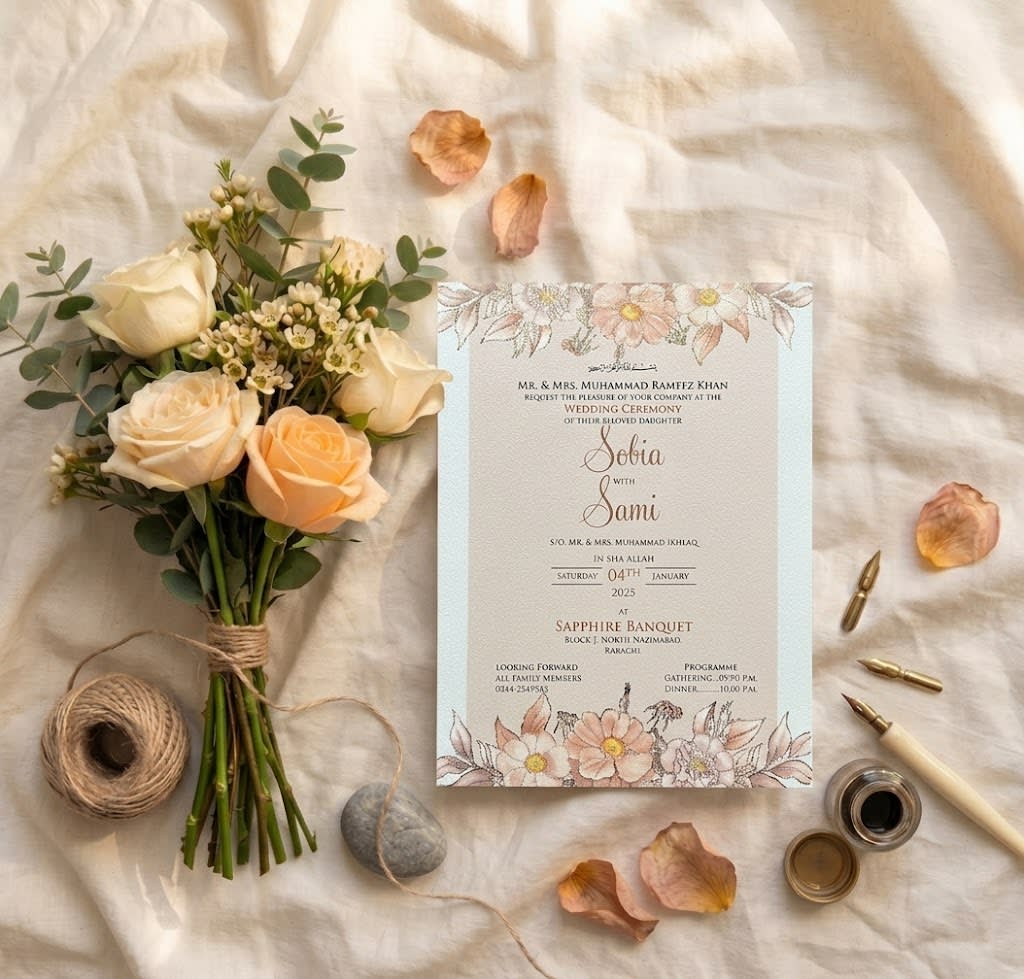 Blush Wild Rose Wedding Ceremony Card Set | Shahi Bulawa Karachi thumbnail 2