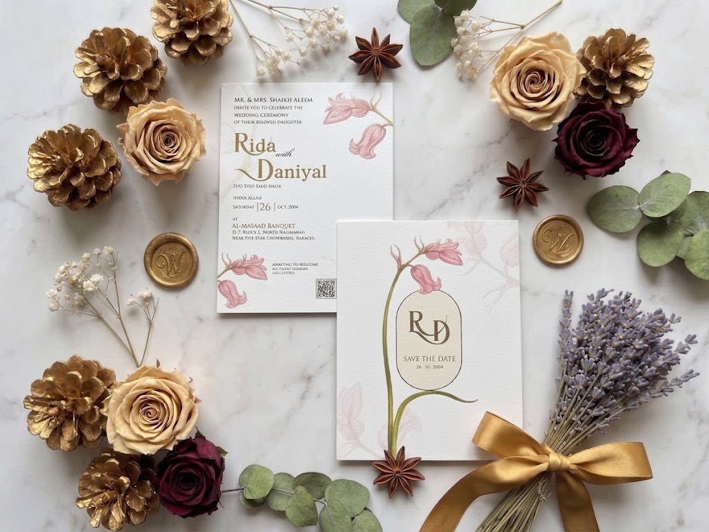 Single Tulip Stem Monogram Save the Date Card | Shahi Bulawa Karachi thumbnail 3