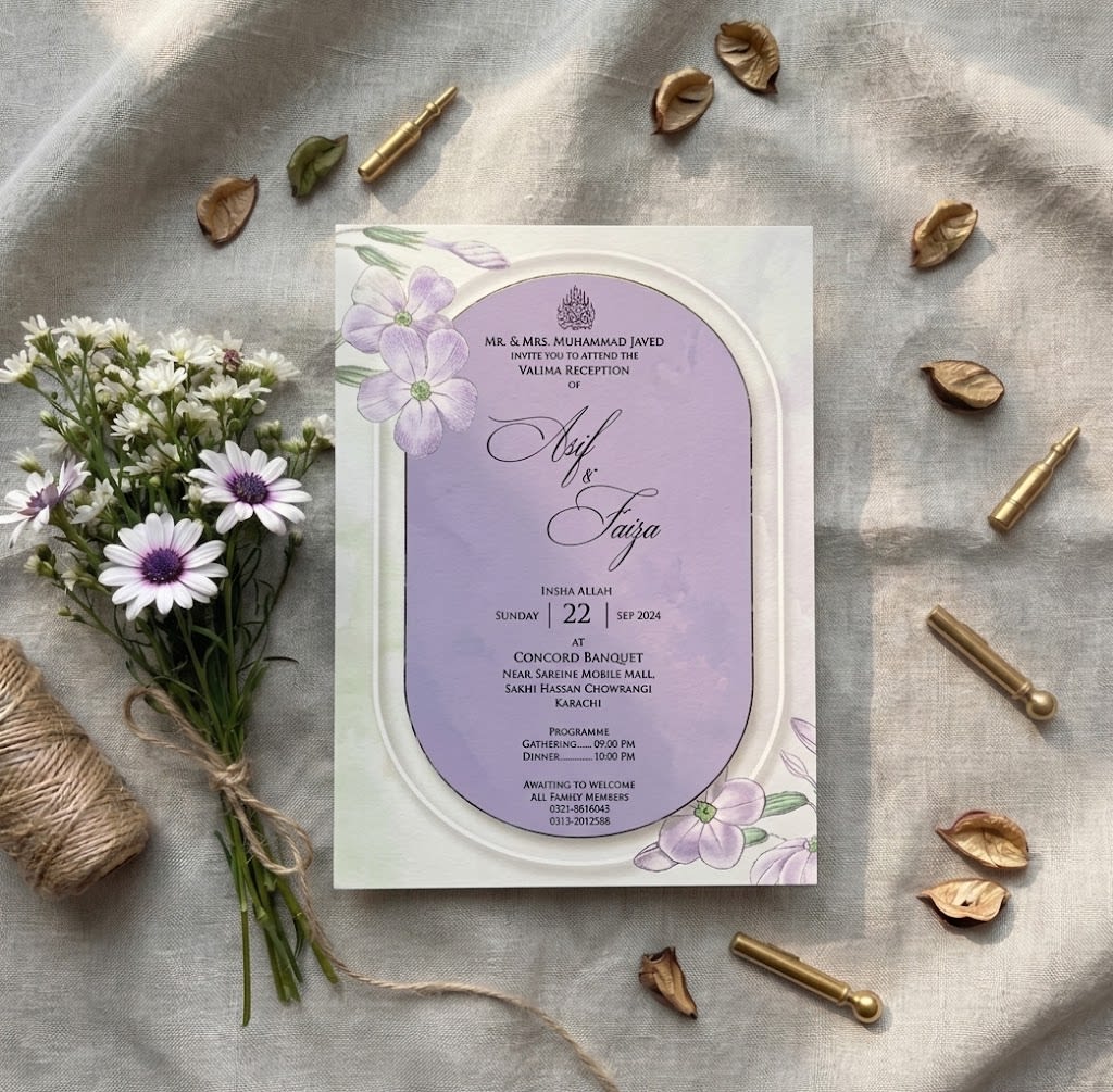 Purple Floral Valima Card | Modern Valima Invitation Karachi thumbnail 2