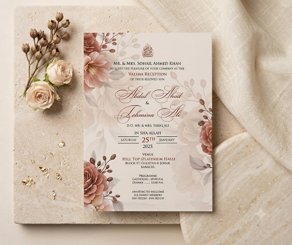 Terracotta Floral Wedding Card with Arch Frame in Karachi - Shahi Bulawa thumbnail 2