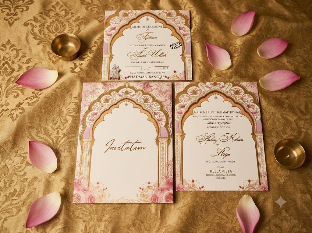 Mughal Arch Wedding Card with Gold Foil Printing in Karachi - Shahi Bulawa thumbnail 2