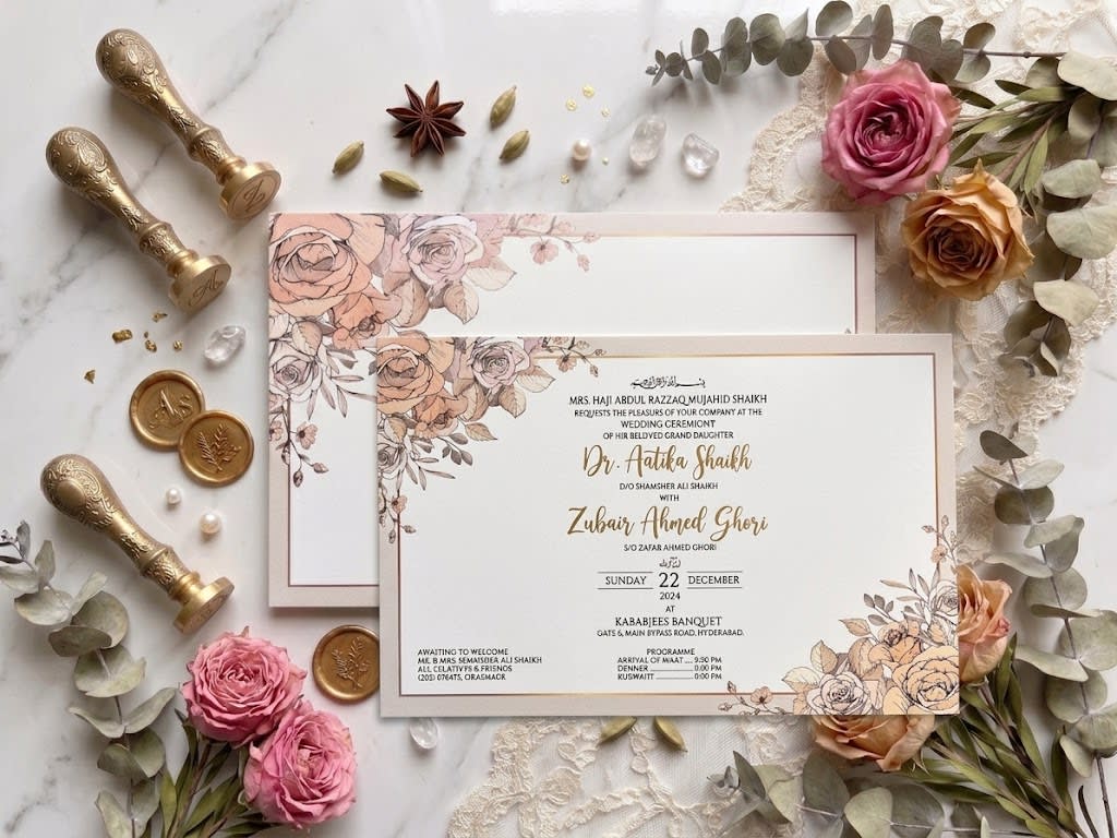 Vintage Sepia Rose Landscape Wedding Card Set | Shahi Bulawa Karachi thumbnail 3